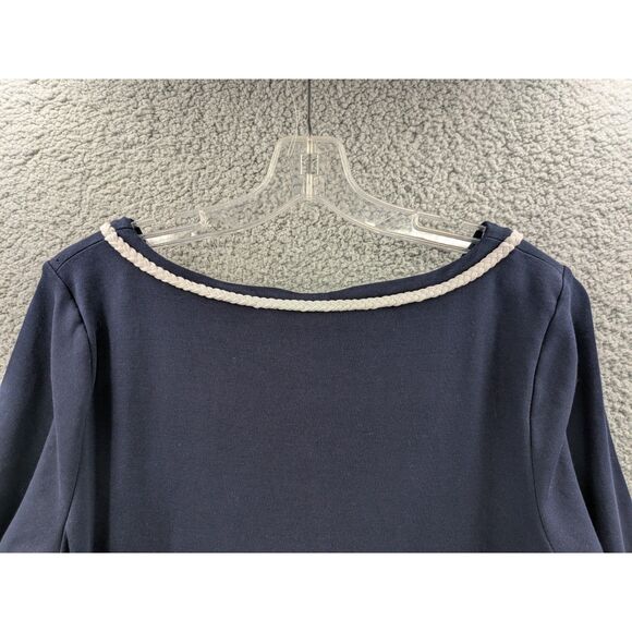 Talbots Women's size Large Navy Blue Sheath Dress 3/4 Sleeve Cotton - Picture 6 of 11